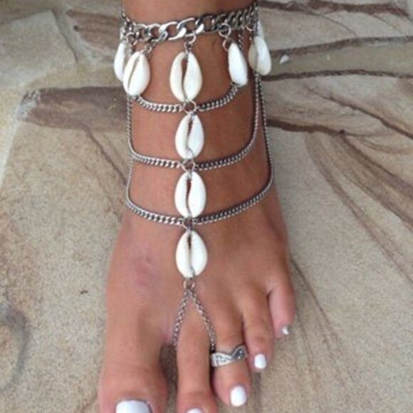 New Womens Shells Anklet Silver Toned Up to 10" - Picture 1 of 1